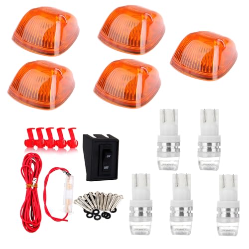 cciyu 5x Amber Cab Roof Marker Lights LED Cab Clearance Lights Assembly+T10 Samsung 2323 SMD White LED Bulbs for 2003-2016 Dodge Ram 1500 2500 3500 Roof Top Clearance Lights Running Lights Cab Lights