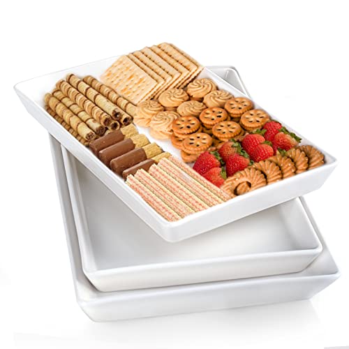 Delling Large Serving Platter, 16/14/12 Inch Rectangular Serving Trays for Serving Food, Serving Tray for Party – Set of 3, White