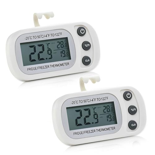 Fridge Thermometer Digital, XPJBKC 2PCS Waterproof Digital Fridge Thermometer UK with Large LCD Display Min/Max °C/°F Function, Freezer Thermometers for Freezer Refrigerator Aquarium