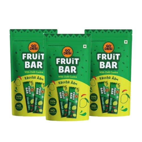 Image of GO DESi Kaccha Aam Fruti Twist Fruit Bars - 3 x Pack of 10 pieces, Aam Papad, Mango Fruit Jelly