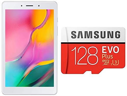 Image of Samsung Galaxy Tab A 8.0 (Silver, 2GB RAM, 32GB Storage) WiFi + 4G + Samsung EVO Plus 128GB microSDXC UHS-I U3 100MB /s Full HD & 4K UHD Memory Card with Adapter