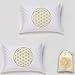 Federe Cuscino Letto, Set di 2 in Puro Cotone Bianco con Fiore della Vita Dorato, 50 x 75cm (Letto 150), 200 Fili, Geometria Sacra