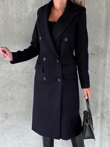 Image of IDEALSANXUN Womens Long Wool Coat Double Breasted Trench Coat Fall Winter Clothes