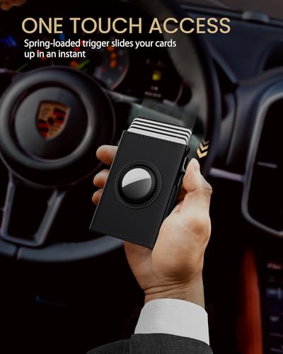 Image of typecase AirTag Wallet for Men: Compatible with Apple AirTag (1st & 2nd Generation), RFID Blocking, Genuine Leather, Slim & Minimalist Design - 14 Card Capacity | ID Window | Cash Slot (Deep Black)