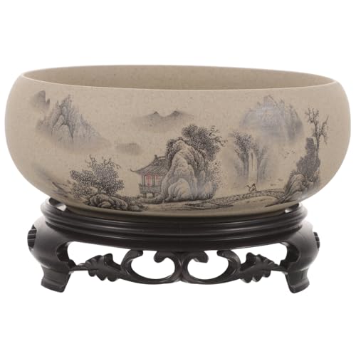 Housoutil Vaso Giapponese per Bonsai, Vaso per Piante Grasse Con Base, Pittura Paesaggistica per Bonsai Ceramica, Grande Piante Grasse per Piante Succulente Narcisi in