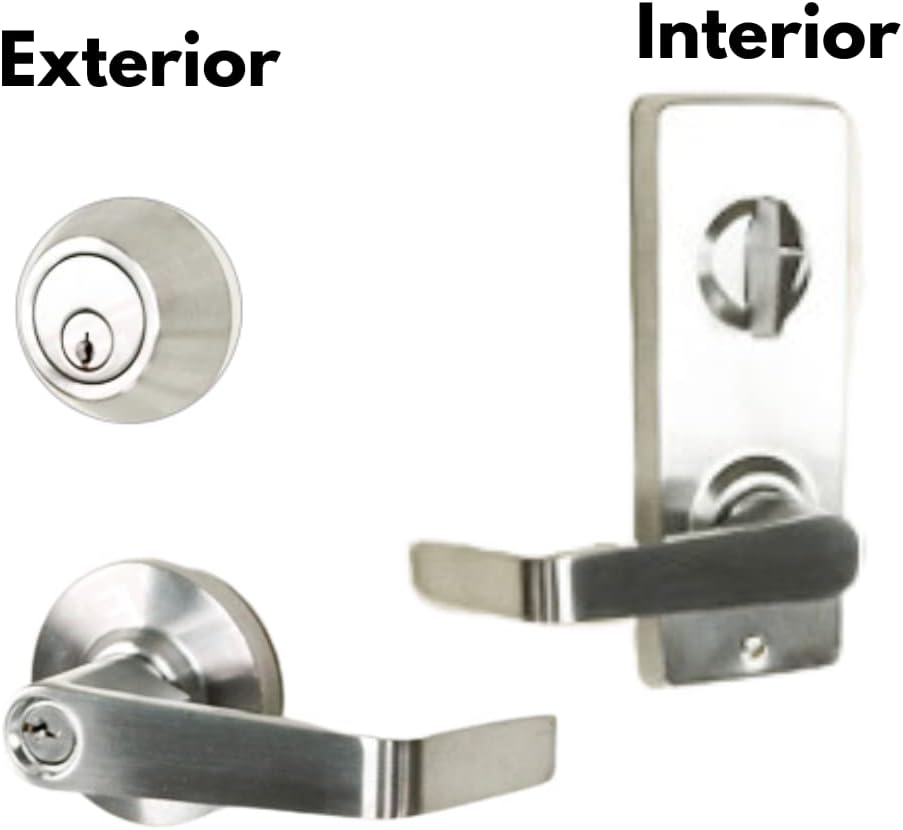 NUSET Richmond Commercial Grade 2 Storeroom Function Interconnected Lever and Deadbolt Lock multifamily entrances, Military-housing entrances, Hotel/Motel Buildings, Satin Stainless
