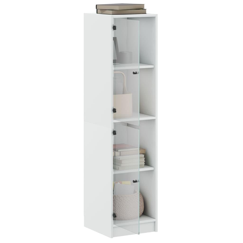 Mobile alto bianco con ante in vetro, 35 x 37 x 142 cm, elegante mobile per soggiorno con vano portaoggetti, ideale per corridoio, cucina e camera da letto, design in legno resistente