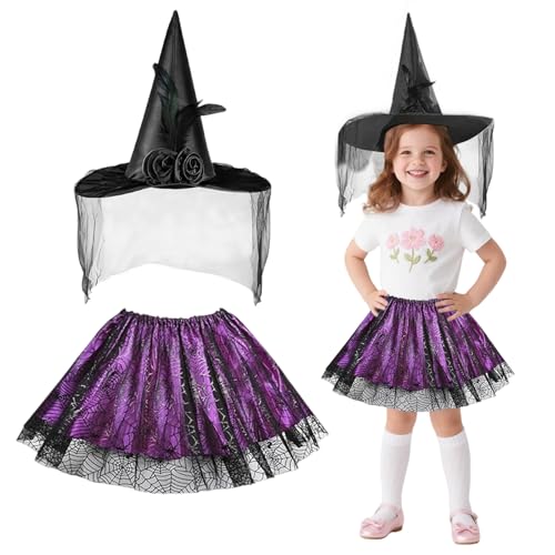 Vxcvzv Halloween Kostüm Kinder 1 Set Hexenkostüm Kinder Hexenhut Hexenrock Hexen Verkleidung Set Für Halloween Karneval Fasching Cosplay Party