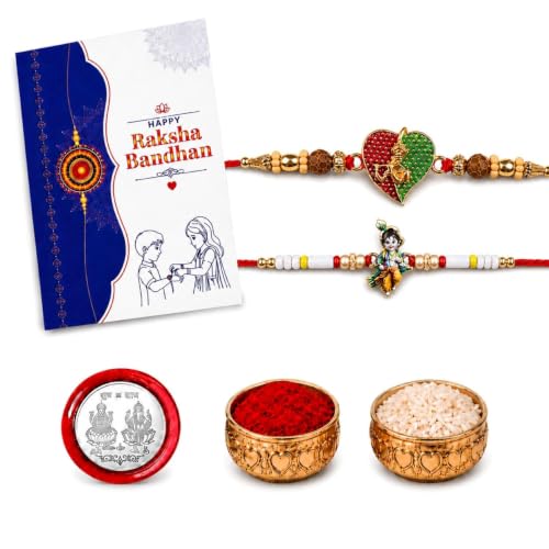 Image of Oblivion Rakhi For Brother - Elegant Stylish God Designer Rakhi with Beads and Silver Colour Pooja Coin, Tilak Set & Greeting Card - Traditional Raksha Bandhan Combo for Bhai