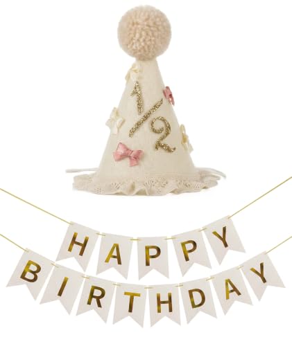 Image of piercing Half Birthday Decoration for kids, 1 /2 Birthday Decorations for kids, Half Way to One Decoration, Half Birthday Cap, Adorable Party Hat Milestone, Great for Photo Shoots