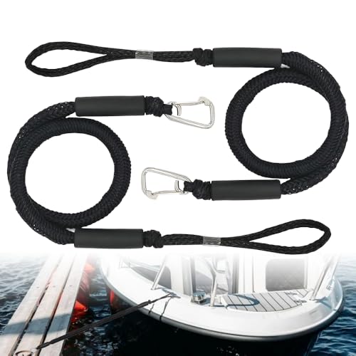 mizikuu 2 Stück Bungee Dock Line, Festmacher Seil für Boote Dock Fenderleine mit Auge Schwarz mit Haken, Bootszubehör für Boote, Kajak, Jetski, Pontoon, Kanu