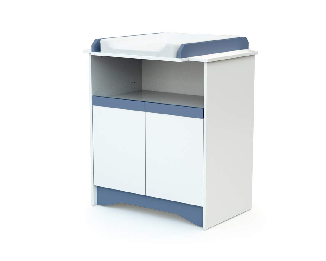 AT4 - Cassettiera fasciatoio 2 ante COTILLON legno - Bianco/Blu - 79 x 65,5 x 94 cm