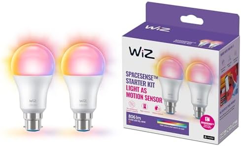 WiZ Smart Bulb, B22 Colour, Dimmable, Smart LED Connected WiFi Works with Alexa, Google Assistant & HomeKit, App Control for Home Indoor Lighting, Livingroom, Bedroom, Energy Monitoring, 2 Pack