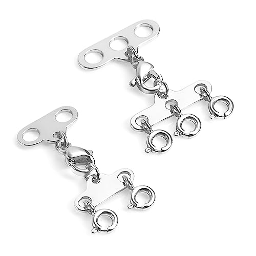 2 Stück Ketten Layering Verschluss - Silberne 2/3 Stränge Federverschluss Separator, Geschichtete Armbänder Halskettenverbinder, DIY Mehrsträngige Schmuck Kette Verschluss Stapelbare