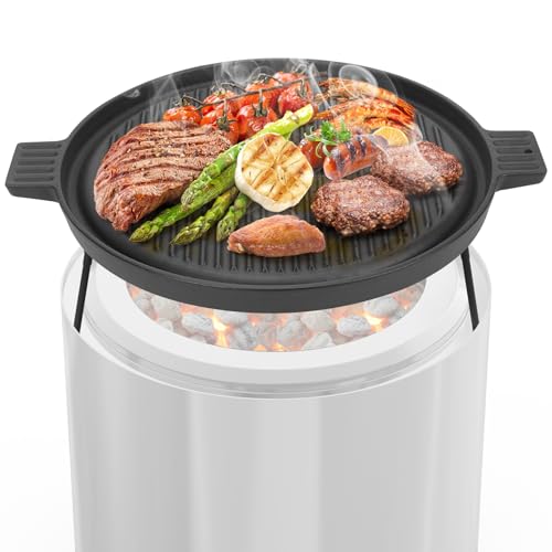 Onlyfire Griddle for Solo Stove Ranger, 14 Inch Double Sided Reversible Cast Iron Campfire Grill Pan with Detachable Legs for Solo Stove 15 Inch Fire Pit, Raised Top Cookware for Ranger Fire Pit