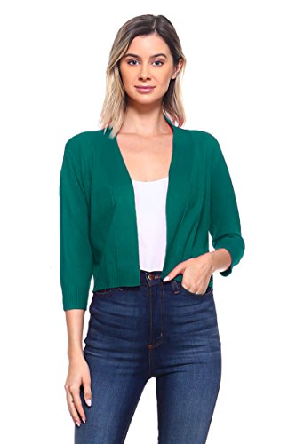Image of Cielo Women's Soft Solid Open Front 3 /4 Sleeve Sweater Cardigan