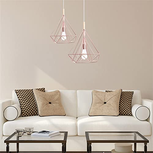 Lámpara de araña moderna de madera con jaula metal oro rosa ajustable 2