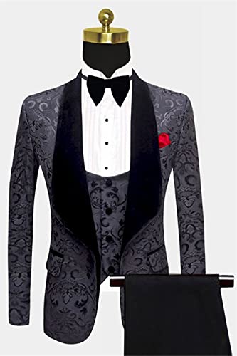 Men's Jacquard Three Pieces Suit Shawl Lapel Wedding Formal Jacket & Vest & Pants Tuxedos4