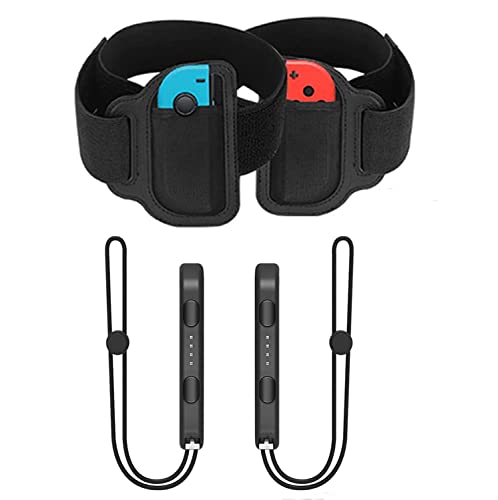 [4 Pack] Switch Sports Leg Straps & Joycon Wrist Strap for Nintendo Switch Sports Ring Fit Adventure, Elastic Soccer Leg Strap (2 Pack with 21.6 15in Size), Wrist Strap 2 Pack, for Adults & Kids