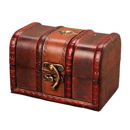 DQZRTUECA Cofre del tesoro con cerradura, Almacenamiento de cofre del tesoro madera marrón 12 cm x 8