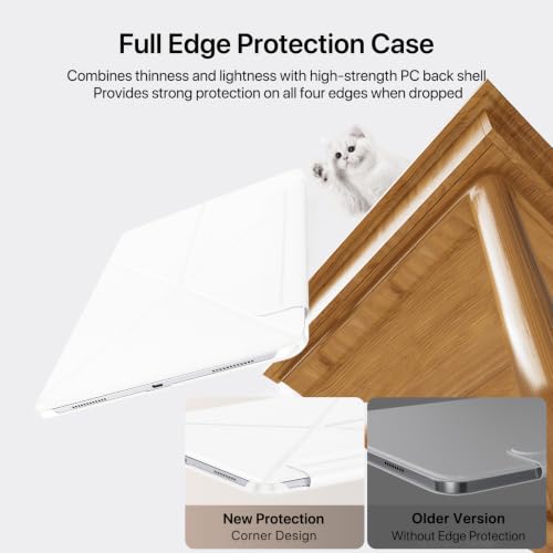 Image of for iPad Pro 11 Inch Case 2022 /2021 /2020, Magnetic Slim Foldable Multi-Angle Folio Case with PU Leather, Auto Wake /Sleep & Hidden Pencil Holder (White, iPad Pro 11 in 2020 /2021 /2022)