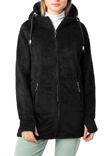 Sublevel Damen Lange Fleecejacke mit Kapuze – Flauschig und Warm für Herbst und Winter black M
