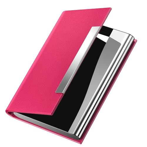 Porte-cartes affaires cuir PU et acier inoxydable (Rose)