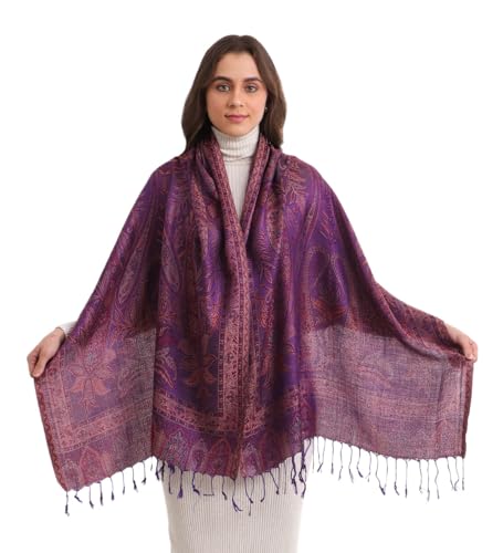 Image of EH KANI GOLD & JAMAWAR SILK SUPER SOFT FLORAL & PAISLEY PASHMINA STOLE SCARF