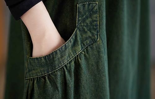 Image of Women's Casual Loose Denim Dress Sleeveless Adjustable Straps Denim Jumper Dress with Pockets