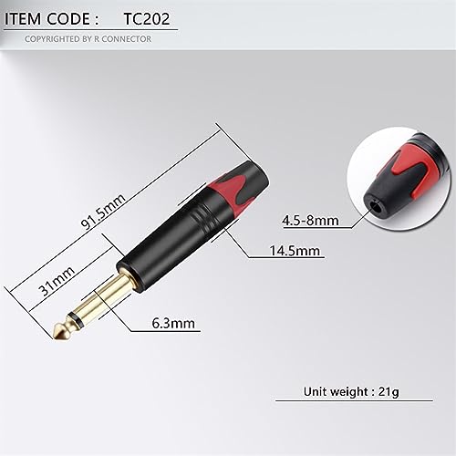 Conector Jack 6.35 mm de latón resistente para cables de audio y sonido impecable en micrófonos 5