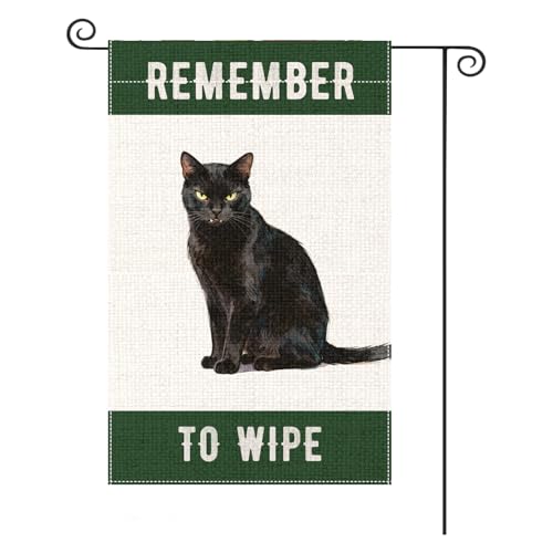 Image of Remember To Wipe Black Cat Garden Flag For Outside Yard Outdoor Decoration Double Sided Gifts For Cats Lovers 12" X 18"