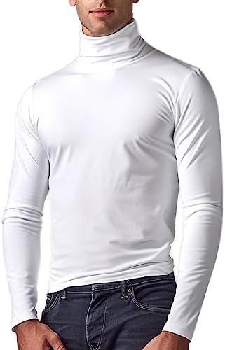 Turtleneck Thermal Long Sleeve Shirts for Men, Mens Pullovers White Slim Fit Mock Turtle Neck T Shirt Top Casual Basic Men's Pullover XXL