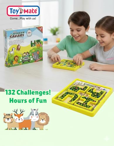 Image of toymate African Safari Logic Puzzle Game for Kids - 132 Brain-Boosting Challenges | Educational IQ & Problem Solving Board Game | Ages 5-9 | Animal Puzzle Learning Toy & Gift