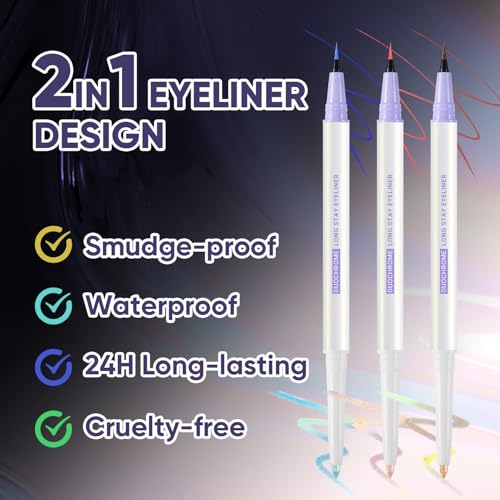 Image of CHARMACY 2 in 1 Duochrome Gel Eyeliner Pen, Gold Green Chameleon Glitter Metallic Eye Liner, Waterproof Smudge Proof Long Lasting Makeup (DE08)