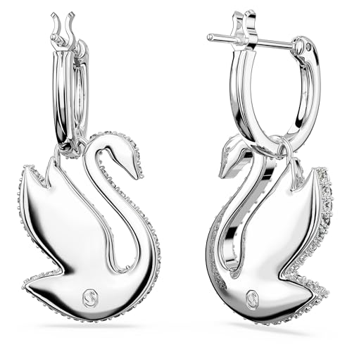 Swarovski Swan Drop Earrings, Swan, Clear, Rhodium Finished4