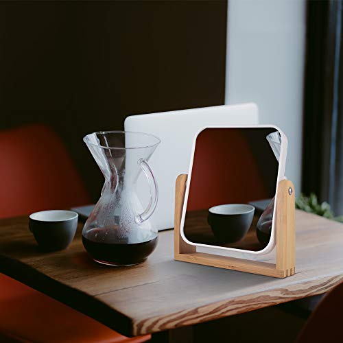 Yypdc Makeup Mirror With Natural Bamboo Stand, 1X/3X Magnification Double Sided 360 Degree Swivel Magnifying Mirror,Vanity Table,Office Desk,Room Decor, Beauty Gifts(Square) #TOP3