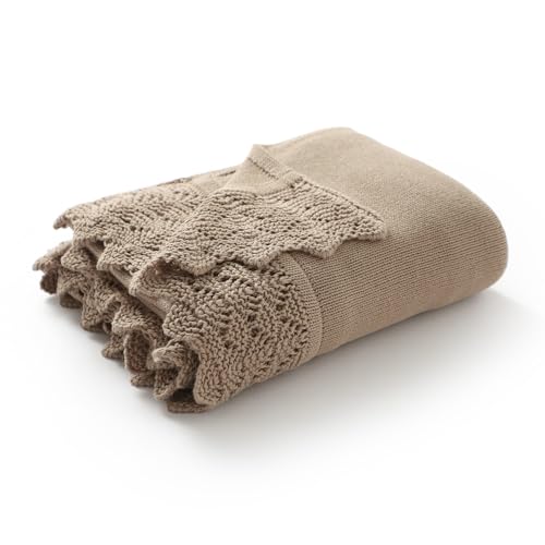 Hadetoto Baby Blanket Cotton Knit Crochet Receiving Swaddle Blankets Shower Gift for Newborn Boys Girls (Baby Brown)