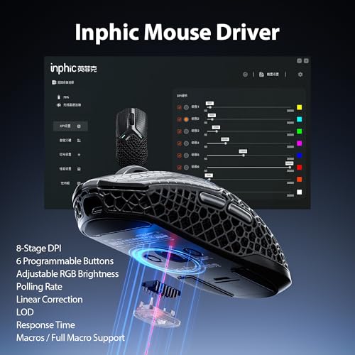 Image of INPHIC 3D Printed Wireless Gaming Mouse Tri-Mode, 30000 DPI 8000Hz Ultra-Responsive, 75g Lightweight, 30 Days Battery Life, 2.4G /BT5.0 /Wired, 6 Programmable Macro Keys