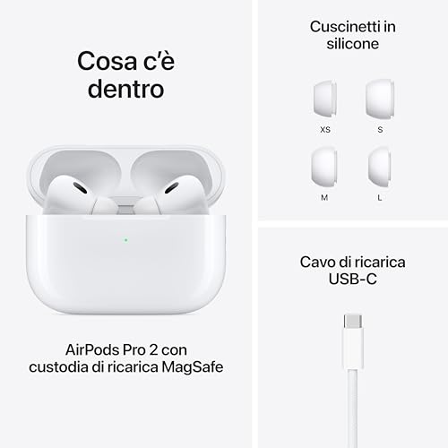 AirPods Pro 2 Auricolari wireless, Auricolari Bluetooth, Cancellazione attiva del rumore, Funzione Apparecchio acustico, Trasparenza, Audio spaziale personalizzato, Alta fedeltà, Ricarica USB-C - Gadget - Immagine 6