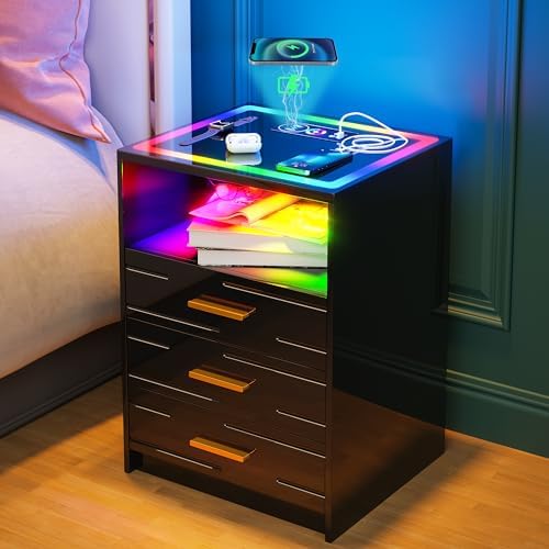 Lvifur LED Nightstand with Wireless Char…