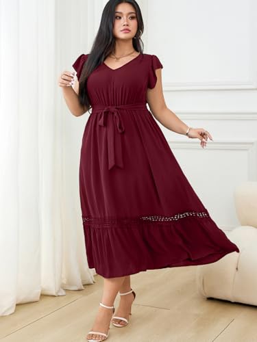 RWJ Women Plus Size Summer Maxi Dress V Neck Cap Sleeveless Cocktail Casual Dresses with Belt2