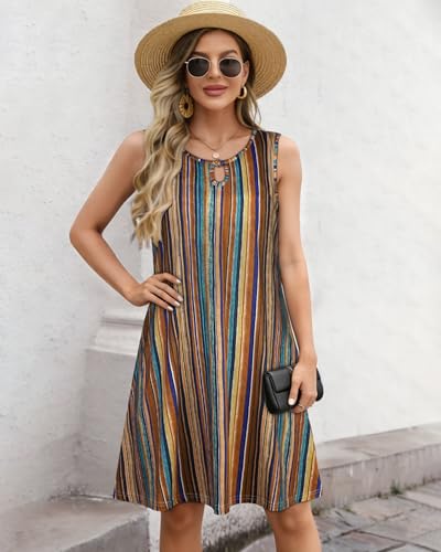 Image of Summer Dresses for Women 2026 Casual Sleeveless Sundress Floral Loose Fit Beach Cover Up with Pocket