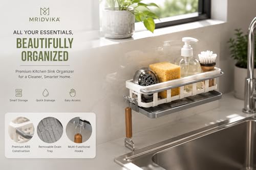 Image of Two Tone Hanging Drain Rack | Retractable Storage Rack | Sponge Drain Tray | Kitchen /Bathroom Sink Tray with Drying Basket | Kitchen Storage Organizer (2)