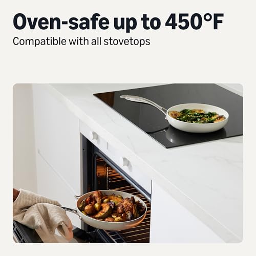 Amazon Basics Ceramic Nonstick Cookware, 3-Piece Set of Pans, All Cooktop Friendly, Dishwasher-Safe, Linen Gray #2