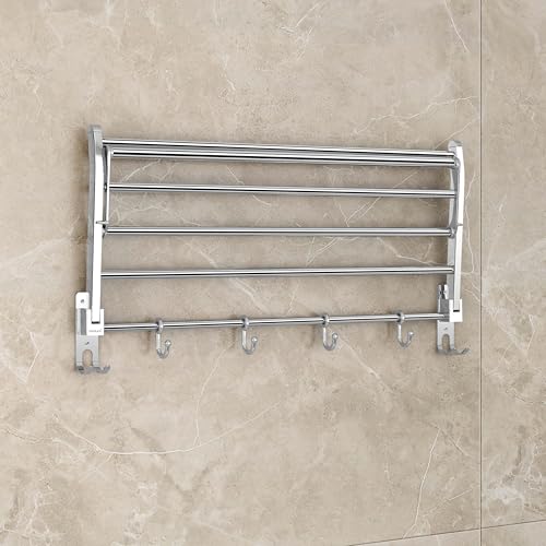 Image of Plantex (Primax) Eco Stainless Steel Folding Towel Rack /Towel Holder for Bathroom /Towel Hanger /Bathroom Accessories Set(24-inch) Chrome