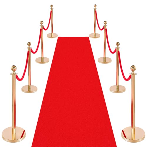 VEVOR Poteau de Guidage 8PCs, Potelet Guide-file avec 6 Cordes en Velours et Tapis Rouge, pour...