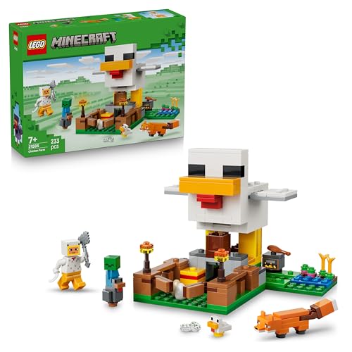 LEGO Minecraft a quinta de galinhas - quinta de brinquedo com minifiguras de fãs de frango, zumbi bebé e figura de raposa - presente Gamer para meninos e meninas de 7 anos - 21585