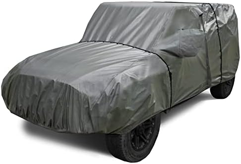 Leader Accessories Jeep Car Cover Waterproof All Weather with Zipper Door Two Extra 23 Ft Windproof Tie Down Straps Air Ventilation Window Fits Cars Up to 170.6″