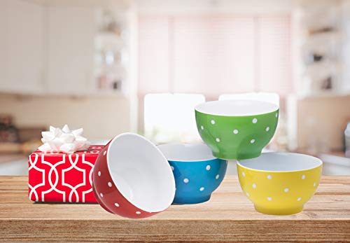 Bruntmore 20 Ounce Polka Dot Ceramic Bowls, Dessert Bowls Set Of 4, 20 Oz Porcelain Dip Ice Cream Bowls, Serving Bowls,Microwave,Pasta Bowls Best For Christmas Gift #TOP4