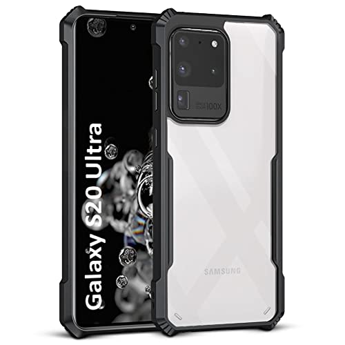 Image of WOW IMAGINE Shock Proof Clear Back Cover Case Mobile Cover for Samsung Galaxy S20 Ultra (Hard | Hybrid PC + TPU | Full Armour Device & Camera Protection | Black)